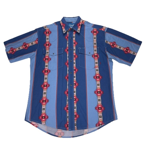 Vintage Wrangler Brushpopper Shirt Mens M Pearl Snap Aztec Southwestern Cowboy - Picture 2 of 11